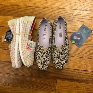 2 PAIRS TOMS Leopard Print Slip-On Shoes/Alpargata Summer Plaid